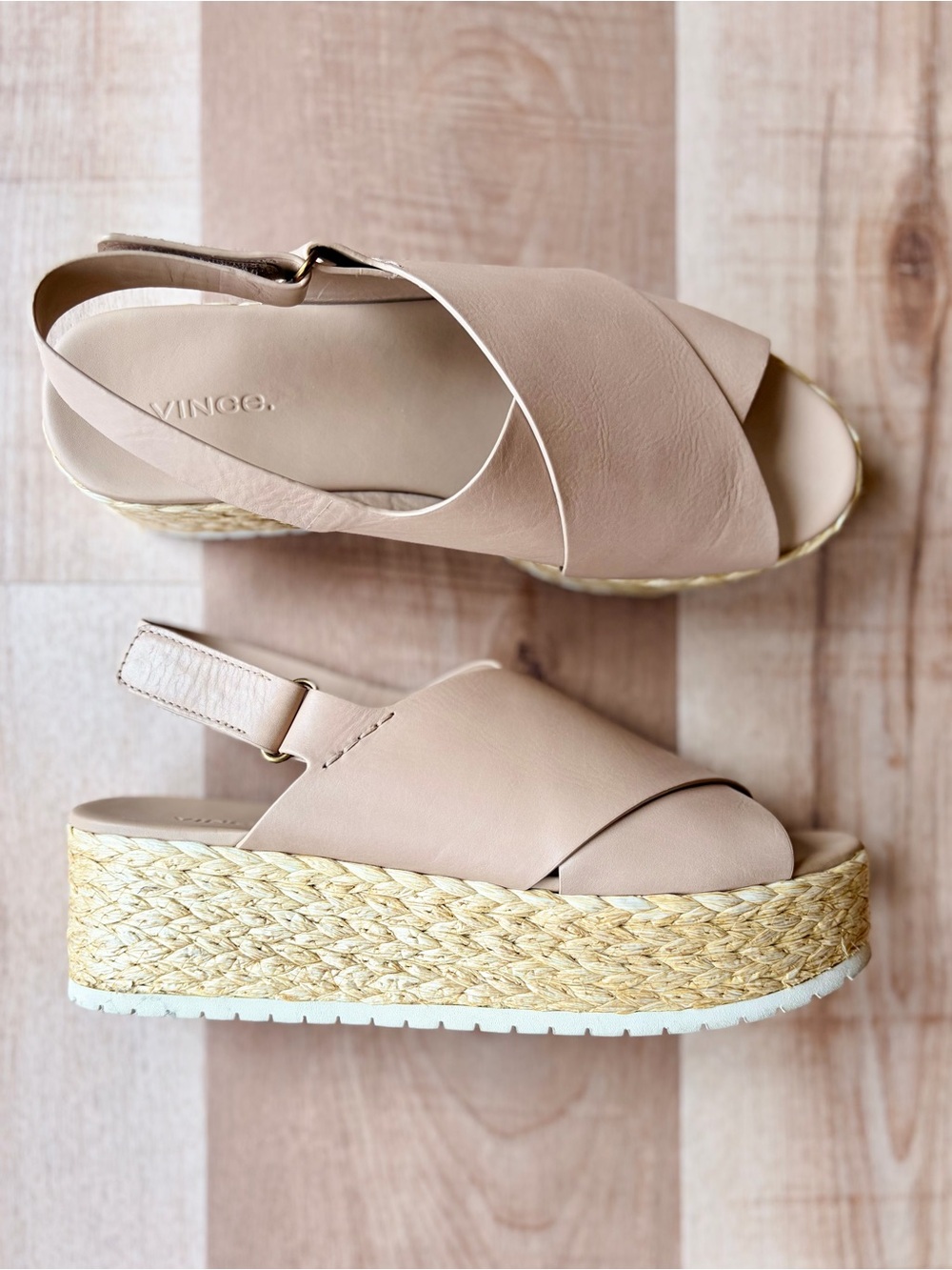 Vince Jesson Platform Espadrille Sandals in Light Beige Genuine Leather Size 9